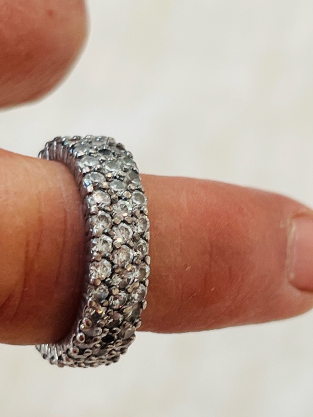 3 Raws  pure Silver  custom made Crystal Pave Women's Ring - Silver size 9-10